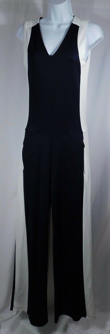 TORY BURCH Navy Blue Off White Accent Sleeveless V-Neck Jumpsuit Sz S/P