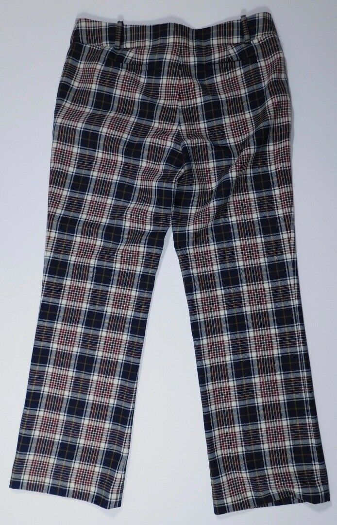 TORY BURCH Women's Burgundy Navy White Plaid Flat Front Pant Sz 4 - Image 6
