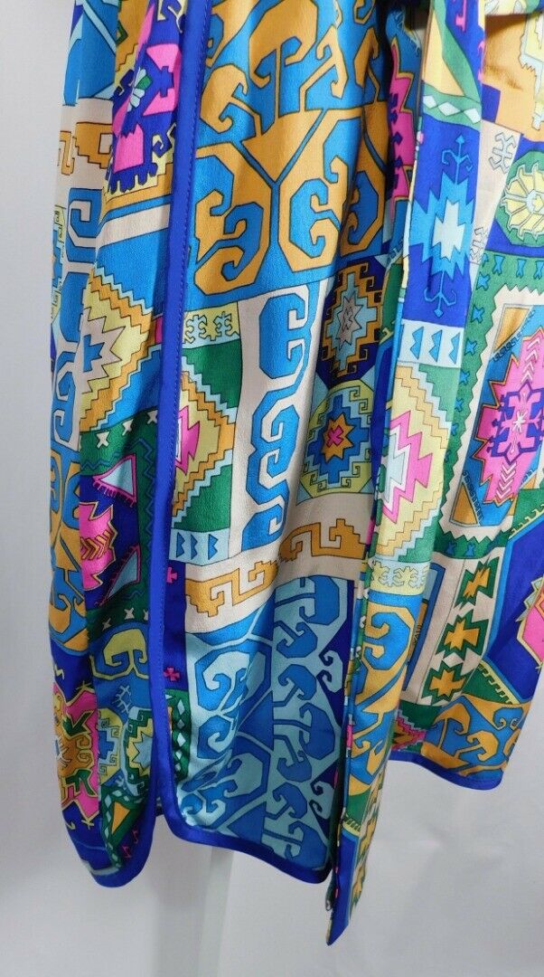 TRINA TURK Bright Multi Aztec Print Short Sleeve Self Belt Silk Dress Sz 6 - Image 5