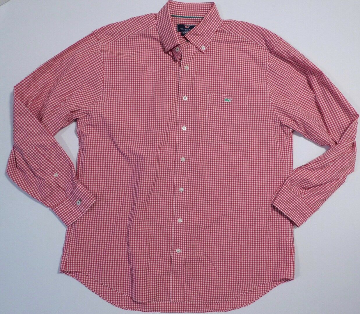 VINEYARD VINES Men's Red & White Check Button Down Classic Tucker Shirt Sz L - Image 3