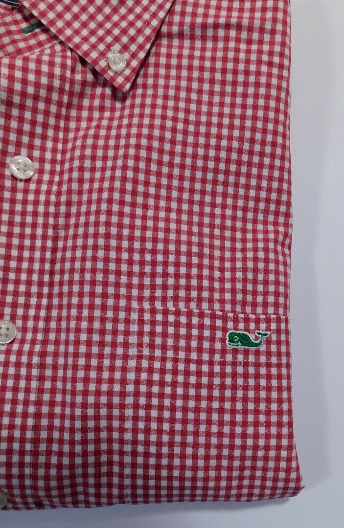 VINEYARD VINES Men's Red & White Check Button Down Classic Tucker Shirt Sz L - Image 5
