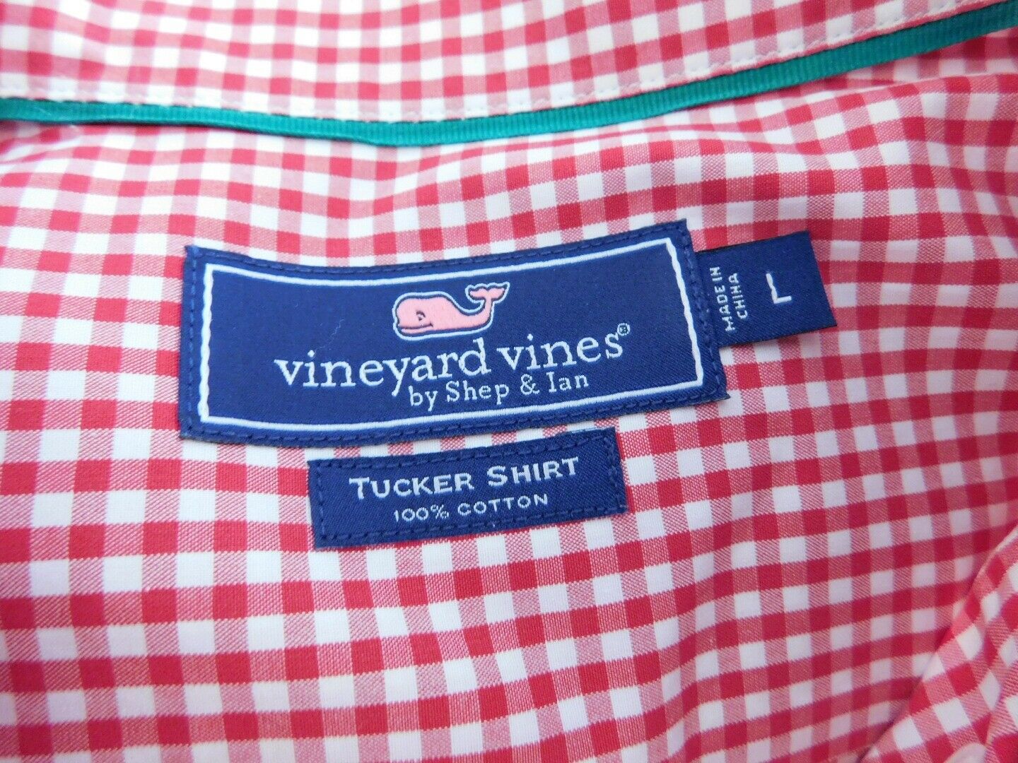 VINEYARD VINES Men's Red & White Check Button Down Classic Tucker Shirt Sz L - Image 9