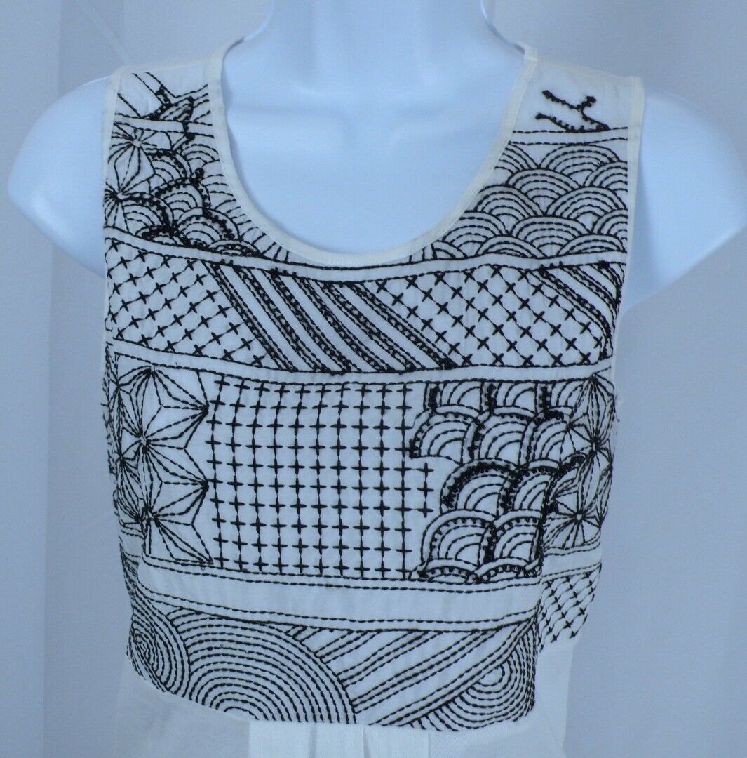 WEEKEND MAX MARA White Knit W Black Embroidery & Beading Sleeveless Blouse Sz M - Image 3