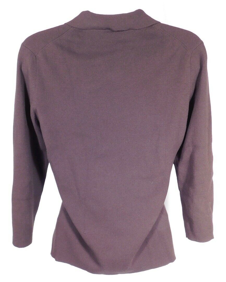 ANN TAYLOR LOFT Chocolate Brown V-Neck Collared Thin Knit Sweater Sz M - Image 5