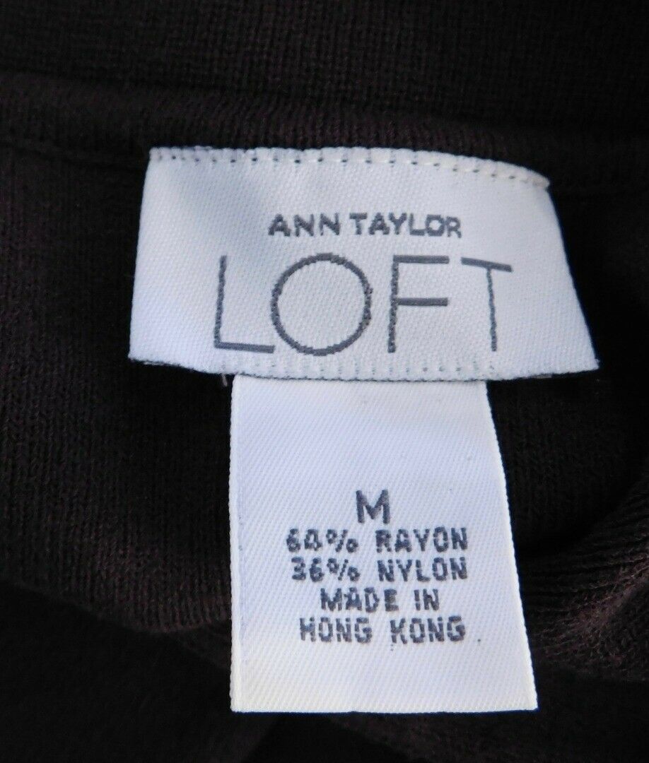 ANN TAYLOR LOFT Chocolate Brown V-Neck Collared Thin Knit Sweater Sz M - Image 6