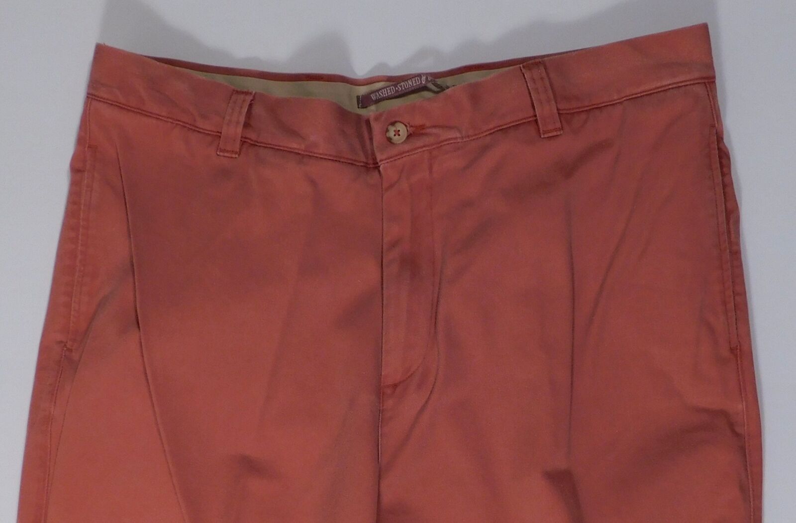 BERLE 1946 VINTAGE Men's Orange Washed Stoned & Beaten Cotton Flat Frt Pant Sz37 - Image 3