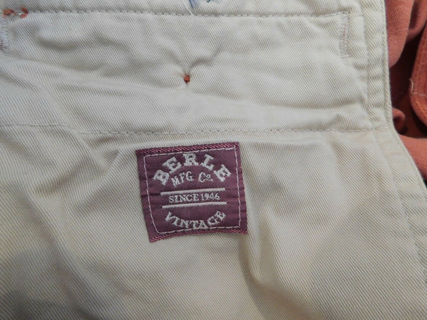 BERLE 1946 VINTAGE Men's Orange Washed Stoned & Beaten Cotton Flat Frt Pant Sz37 - Image 8