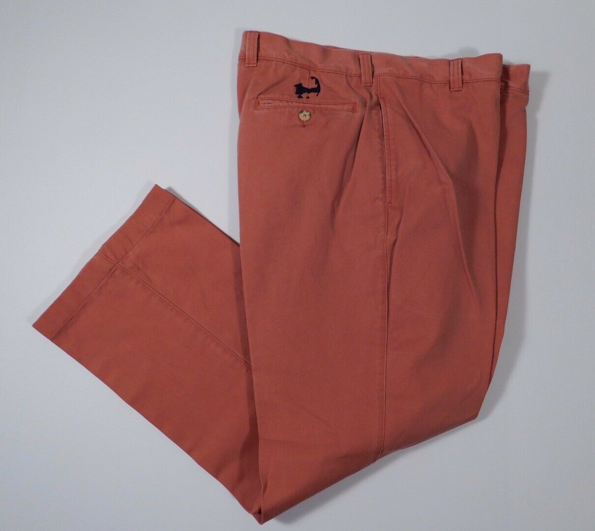 BERLE 1946 VINTAGE Men's Orange Washed Stoned & Beaten Cotton Flat Frt Pant Sz37