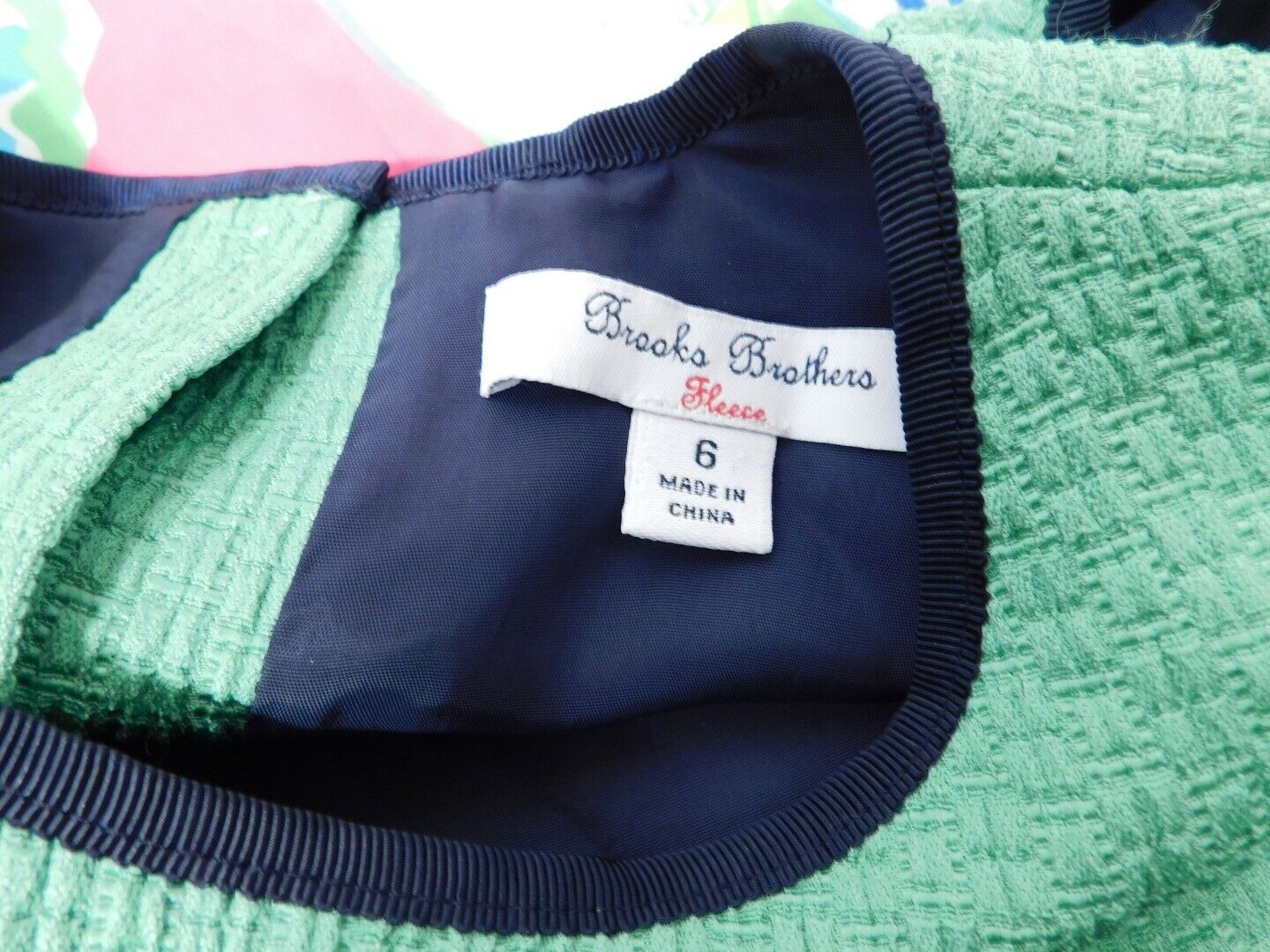 BROOKS BROTHERS FLEECE Girls Green W Blue Trim Sleeveless Button Back Dress Sz 6 - Image 7