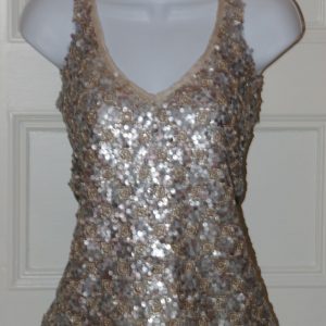 BURNING TORCH Charcoal Gray & Silver Sequins Women's V-Neck Tank Top Sz S