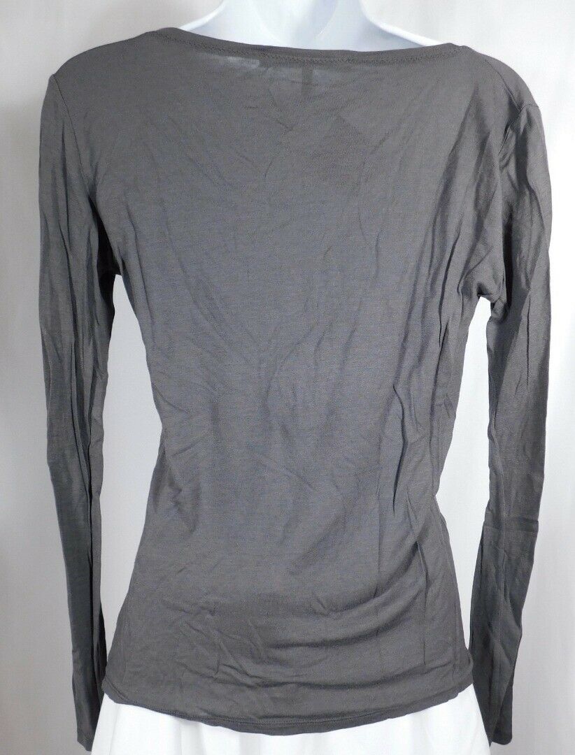 COMPTOIR DES COTONNIERS Gray Scroll Print V-Neck Long Sleeve T- Shirt Sz M - Image 5