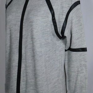 GENERATION LOVE Women's Heathered Gray Faux Leather Trim Sweater Sz S