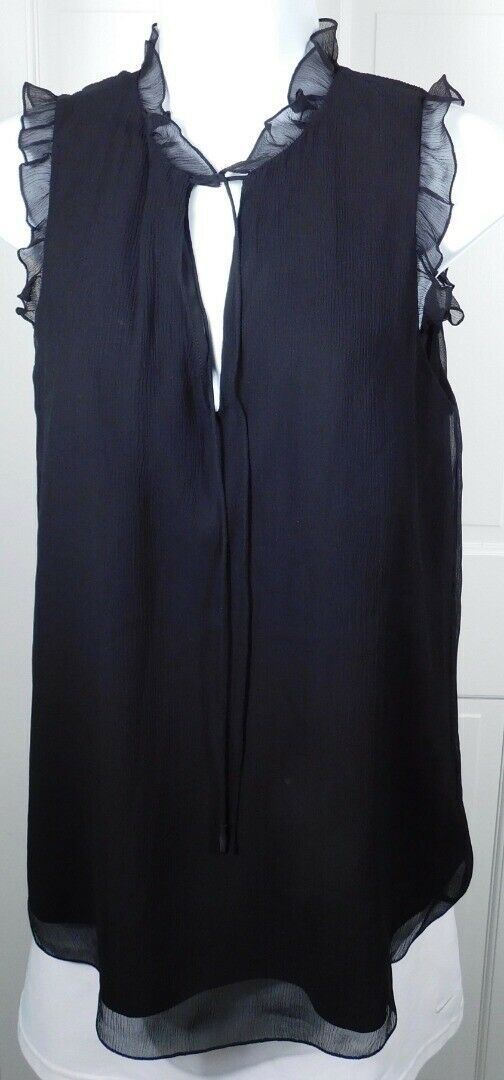 HAUTE HIPPIE Women's Black V-Neck Ruffle Trim Sleeveless Silk Blouse Sz S - Image 3