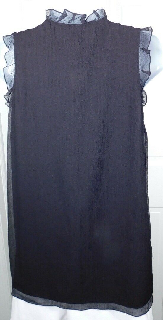 HAUTE HIPPIE Women's Black V-Neck Ruffle Trim Sleeveless Silk Blouse Sz S - Image 5