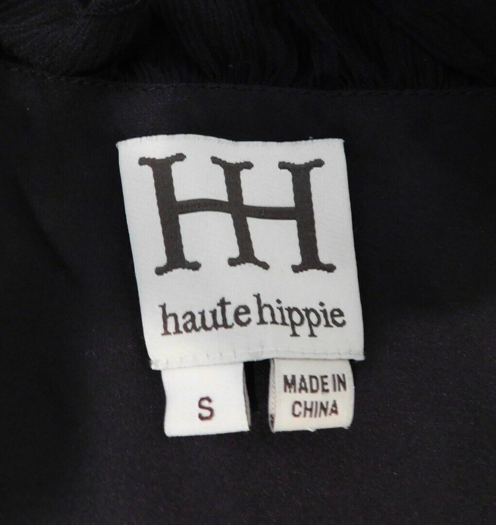 HAUTE HIPPIE Women's Black V-Neck Ruffle Trim Sleeveless Silk Blouse Sz S - Image 6