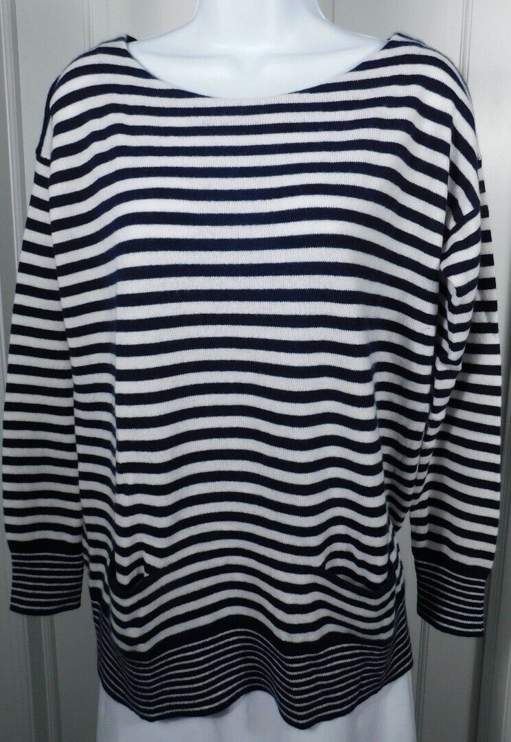 J CREW 100% CASHMERE NWT Women's Navy & Ivory Striped Lace Up Back Sweater Sz S - Image 3