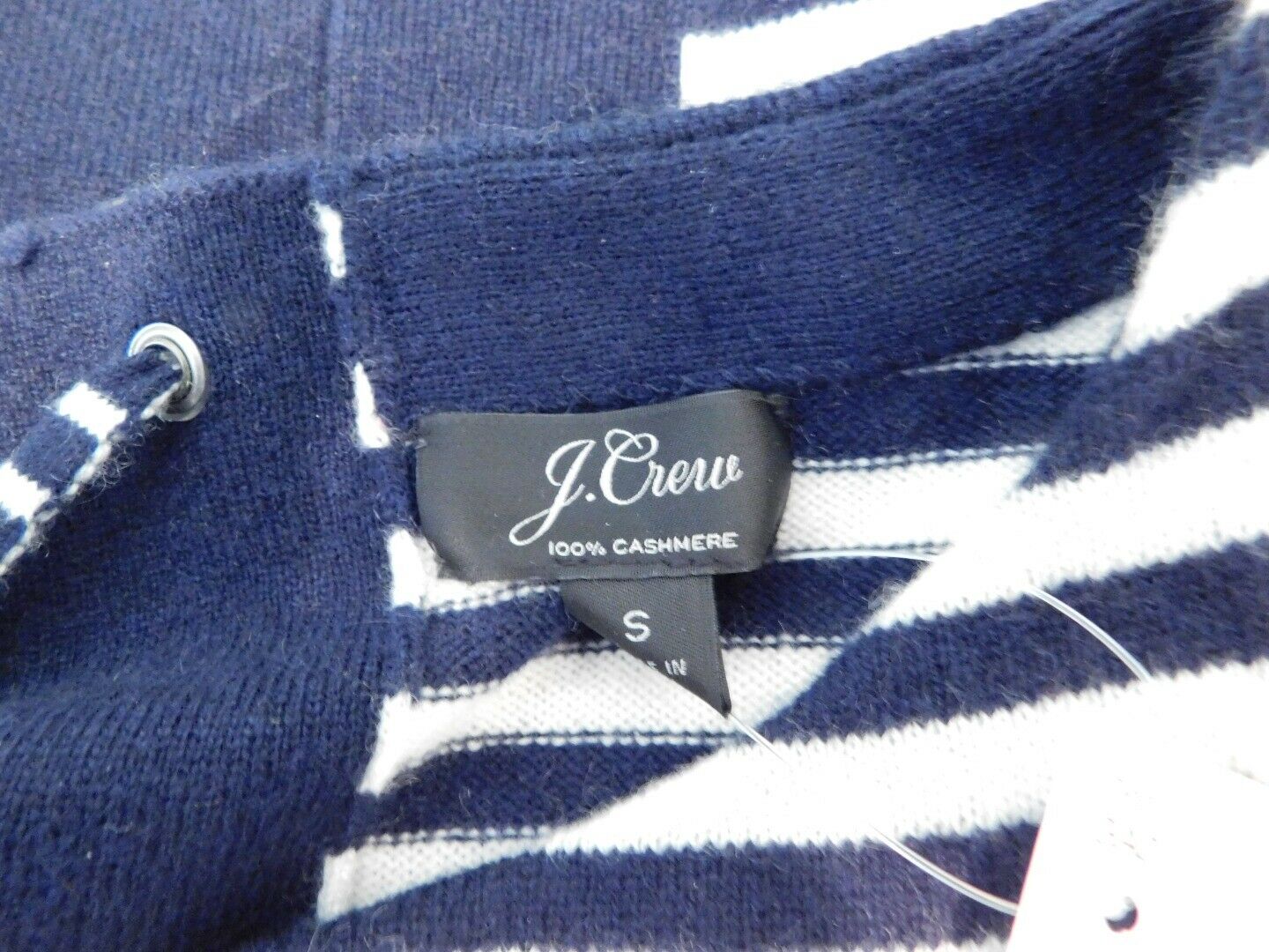 J CREW 100% CASHMERE NWT Women's Navy & Ivory Striped Lace Up Back Sweater Sz S - Image 7