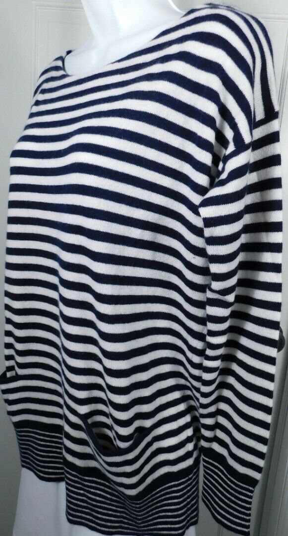 J CREW 100% CASHMERE NWT Women's Navy & Ivory Striped Lace Up Back Sweater Sz S