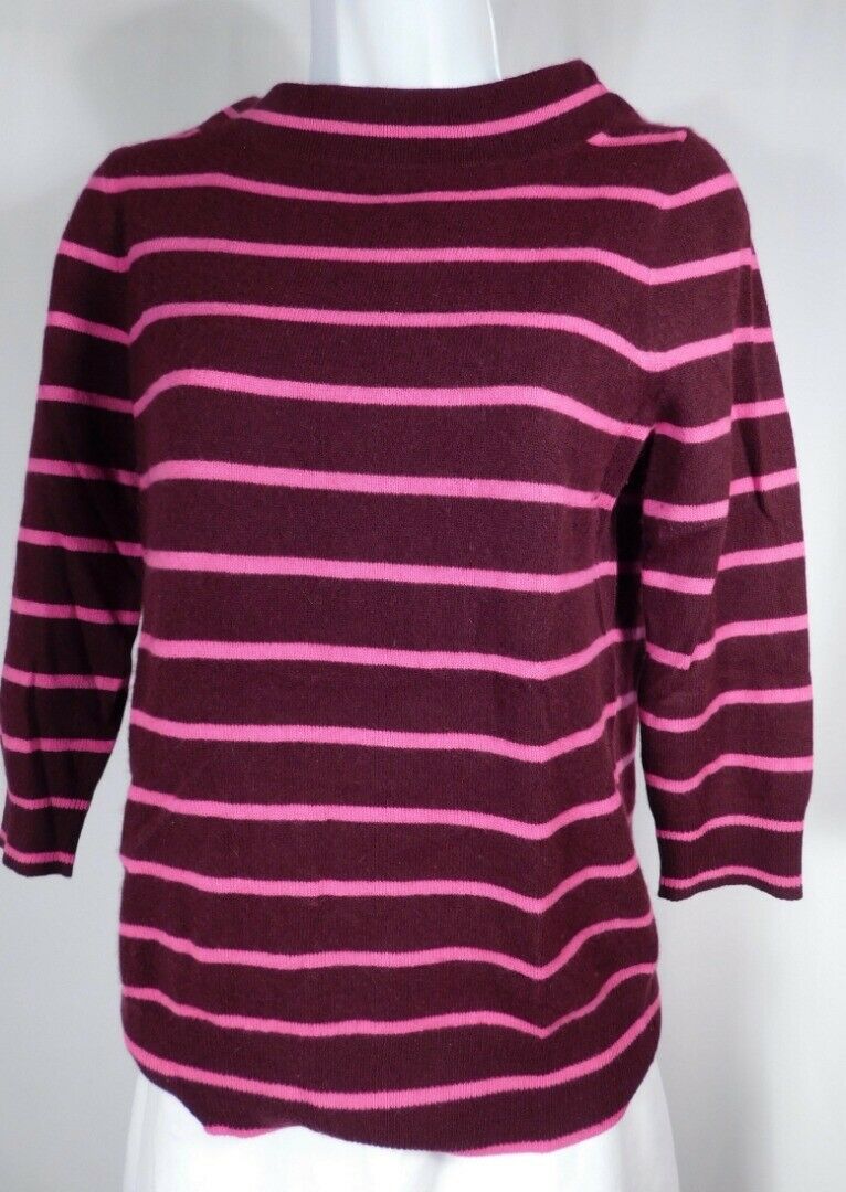 J CREW ITALIAN CASHMERE Women's Brown & Pink Striped 3/4 Sleeve Sweater Sz S - Image 3