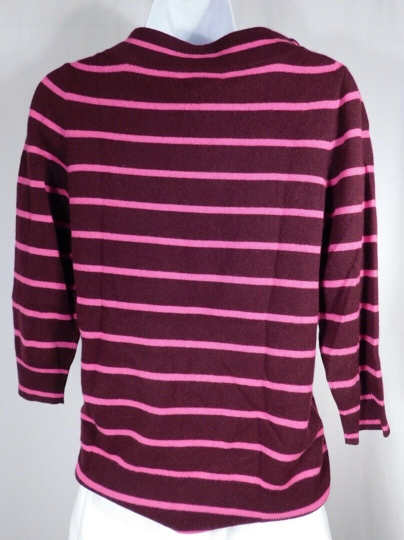 J CREW ITALIAN CASHMERE Women's Brown & Pink Striped 3/4 Sleeve Sweater Sz S - Image 6