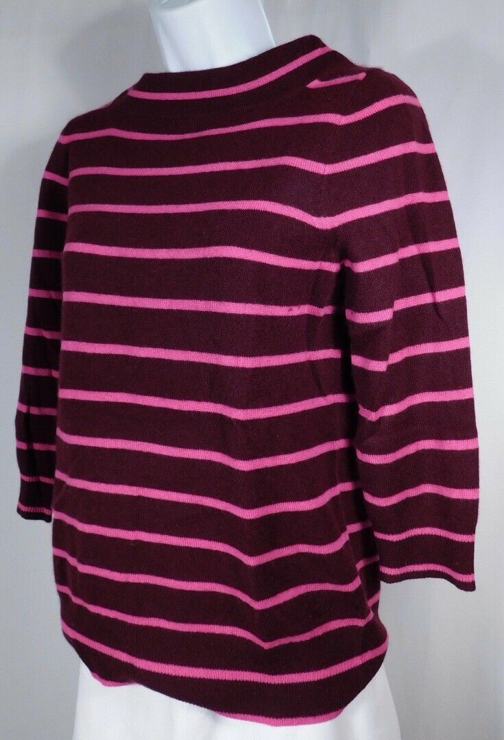 J CREW ITALIAN CASHMERE Women's Brown & Pink Striped 3/4 Sleeve Sweater Sz S