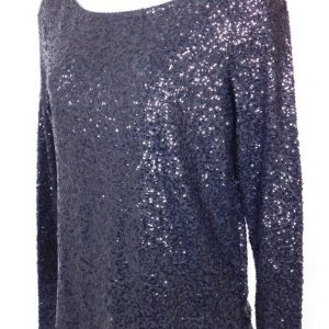 J CREW Women's Black Sequins Long Sleeve Scoop Neck Cotton Blouse Sz XS