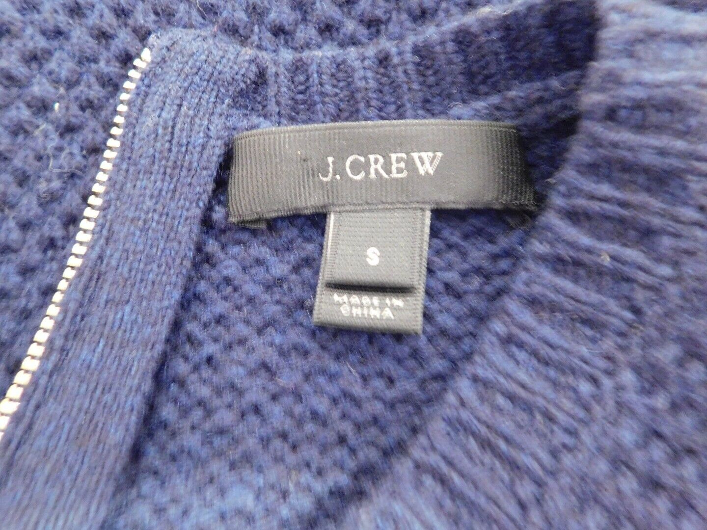 J CREW Women's Navy Blue Waffle Wool Crewneck W Cotton Shirt Tail Sweater Sz S - Image 7