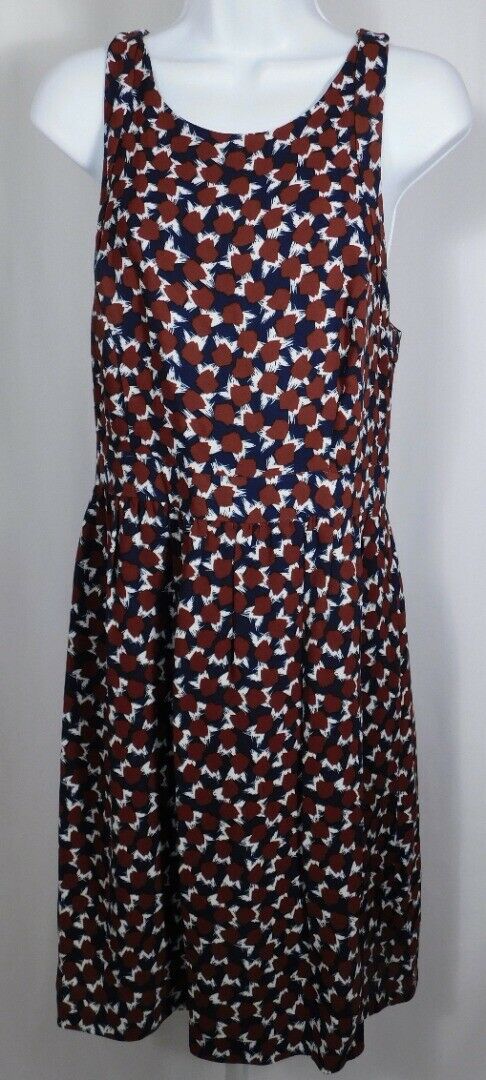 J CREW Women's Navy Burgundy Ivory Sleeveless Dress Sz 10 - Image 3