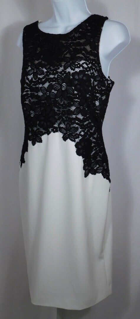 LAUREN RALPH LAUREN NWT Women's Ivory Black Lace Overlay Sleeveless Dress Sz 10