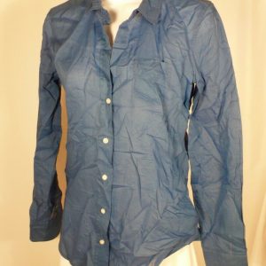 LILLY PULITZER Women's Blue Cotton Button Front V-Neck Shirt Blouse Sz XS
