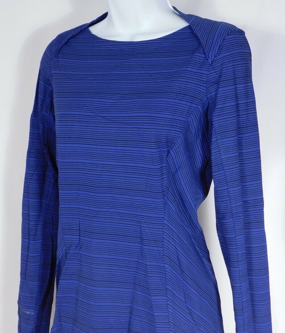 LULULEMON Women's Royal Blue & Black Striped Pull On Top Sz 6 - Image 3