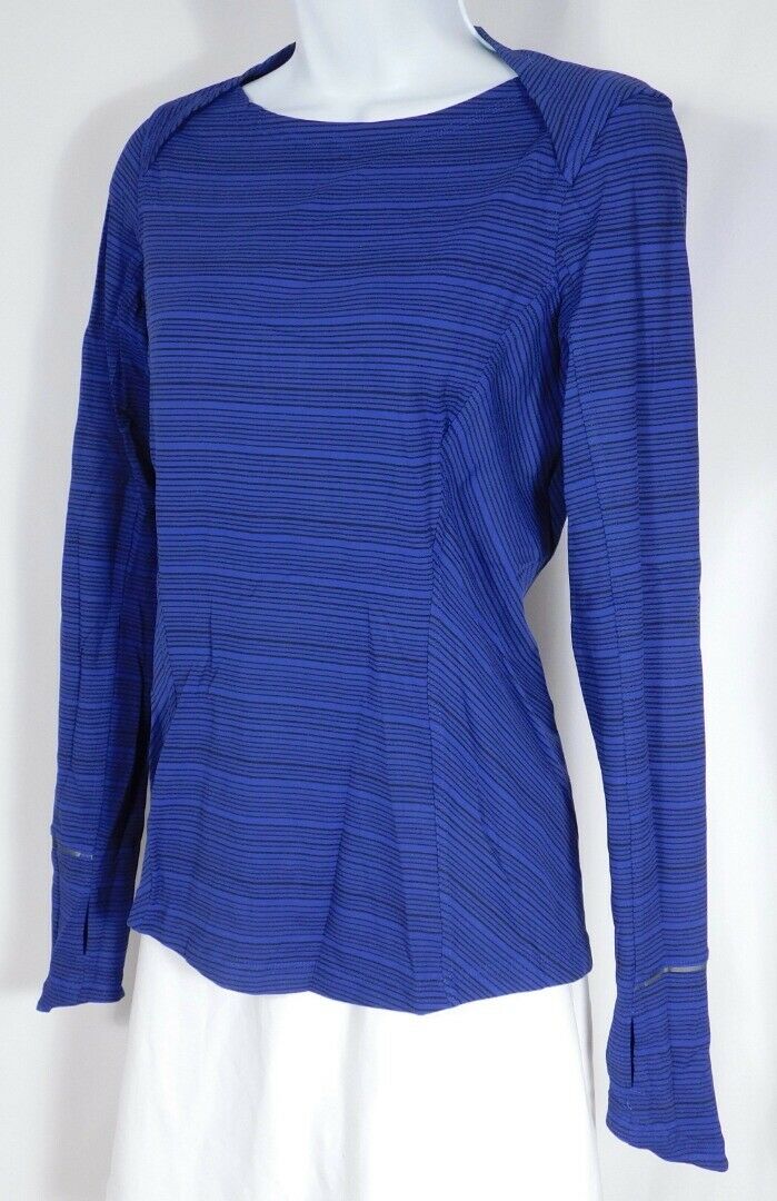 LULULEMON Women's Royal Blue & Black Striped Pull On Top Sz 6