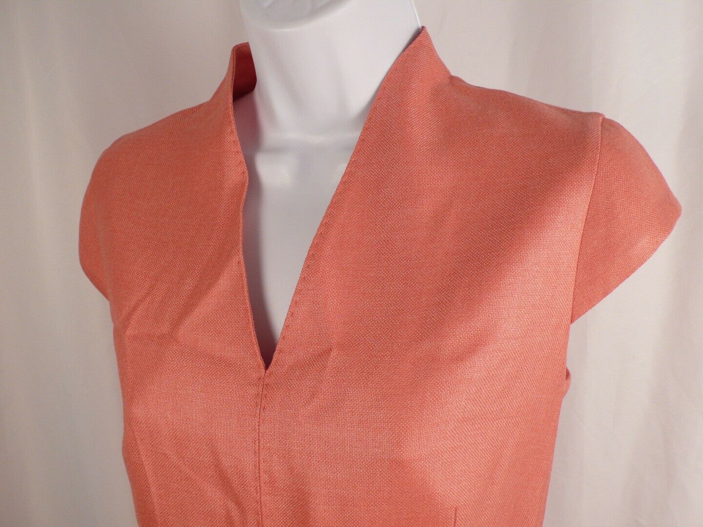 MAX MARA Salmon Pink Silk Wool Cap Sleeve V-Neck Dress Sz 4 - Image 3