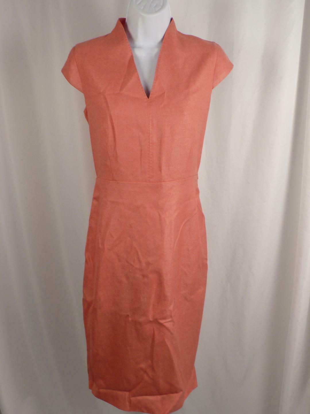 MAX MARA Salmon Pink Silk Wool Cap Sleeve V-Neck Dress Sz 4 - Image 4