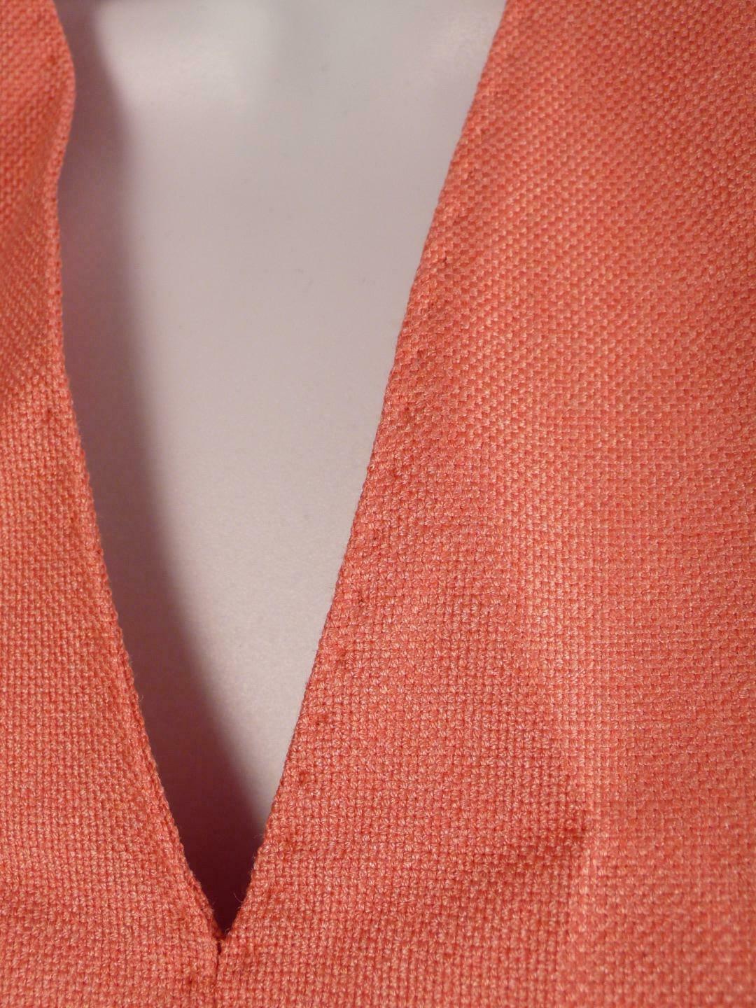 MAX MARA Salmon Pink Silk Wool Cap Sleeve V-Neck Dress Sz 4 - Image 5