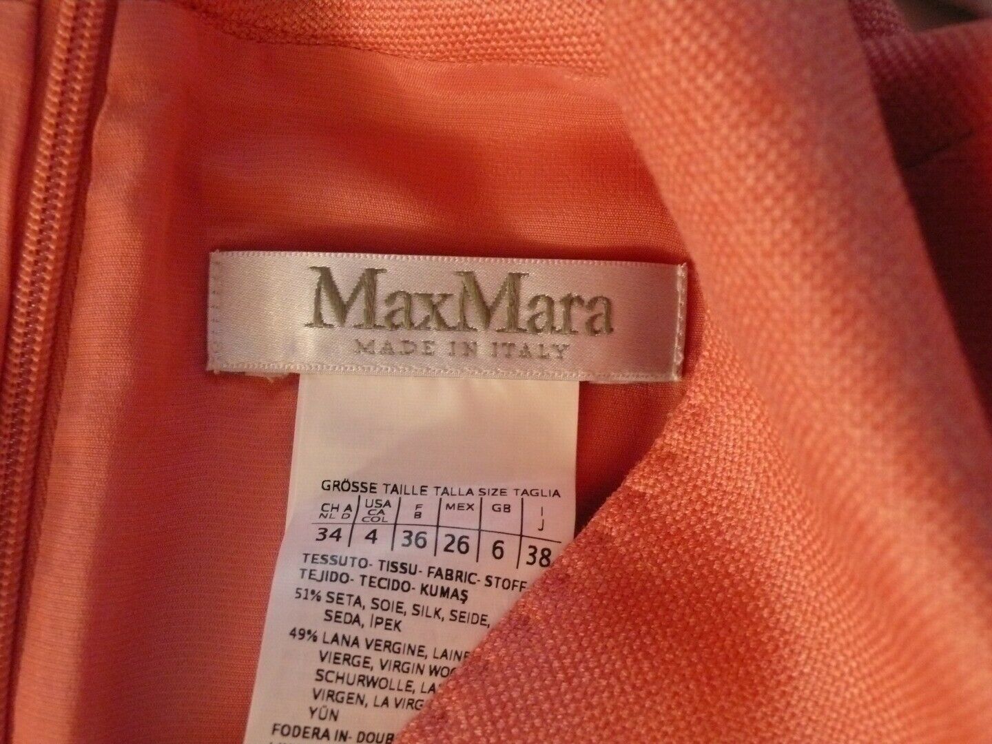 MAX MARA Salmon Pink Silk Wool Cap Sleeve V-Neck Dress Sz 4 - Image 9