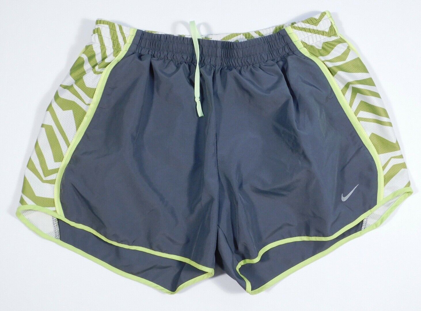 NIKE Women's Dri-Fit Grey W Green Accent Running Short Sz M