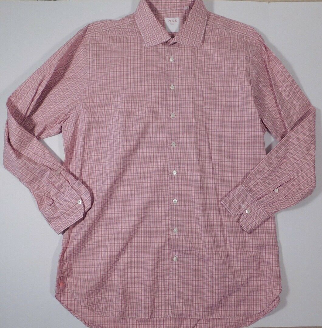 PINK by THOMAS PINK Men's Pink & White Plaid Cotton Dress Shirt Sz 17 1/2 - 44 - Image 3