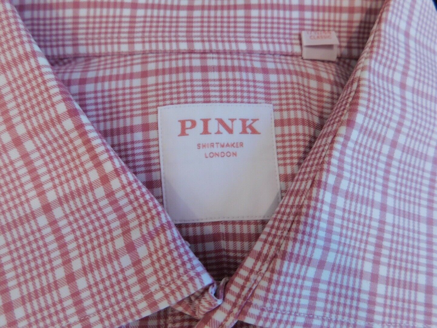 PINK by THOMAS PINK Men's Pink & White Plaid Cotton Dress Shirt Sz 17 1/2 - 44 - Image 7