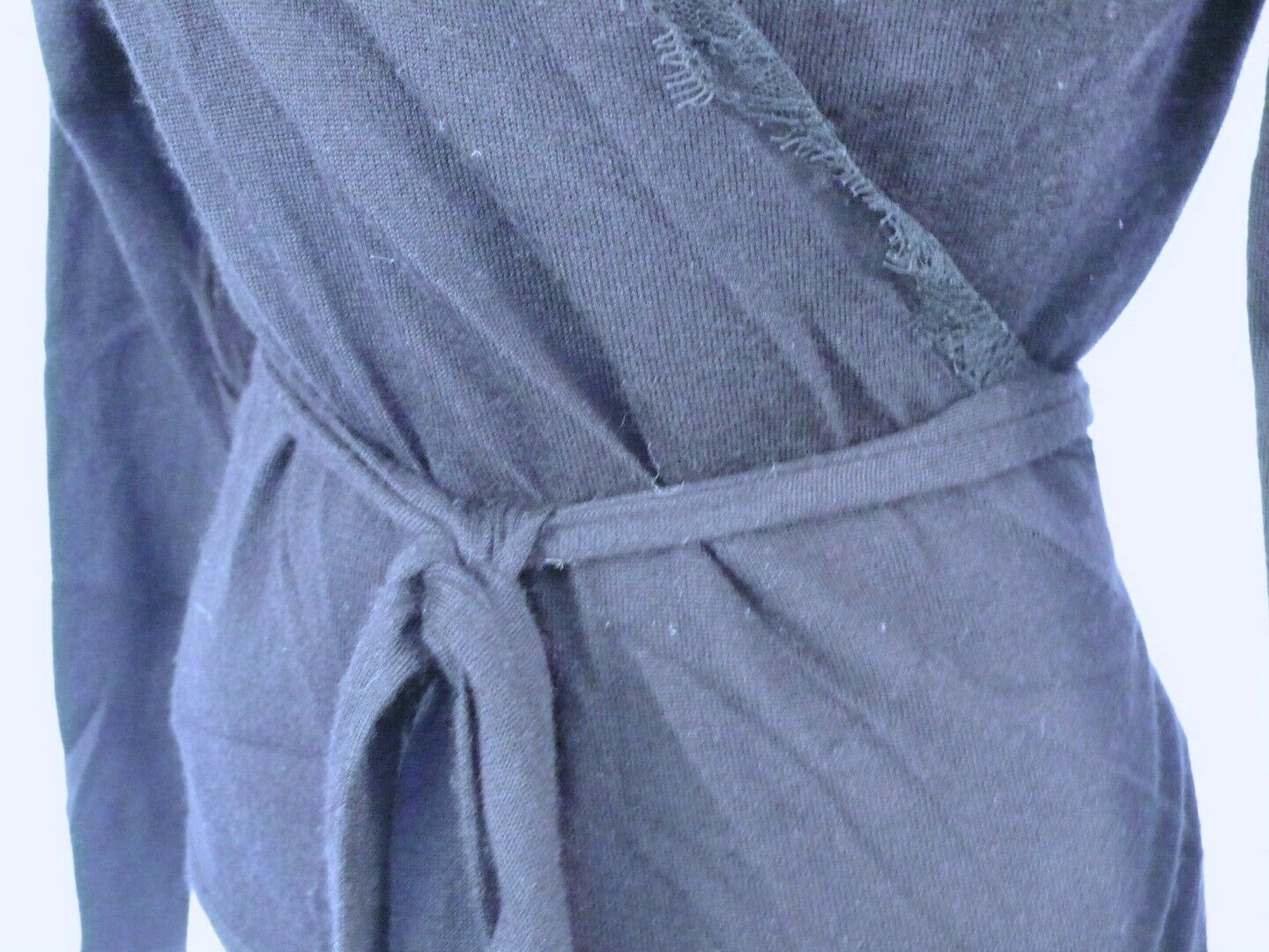 RALPH LAUREN BLACK LABEL Black Cashmere Silk Lace Trim Wrap Sweater Sz M - Image 6