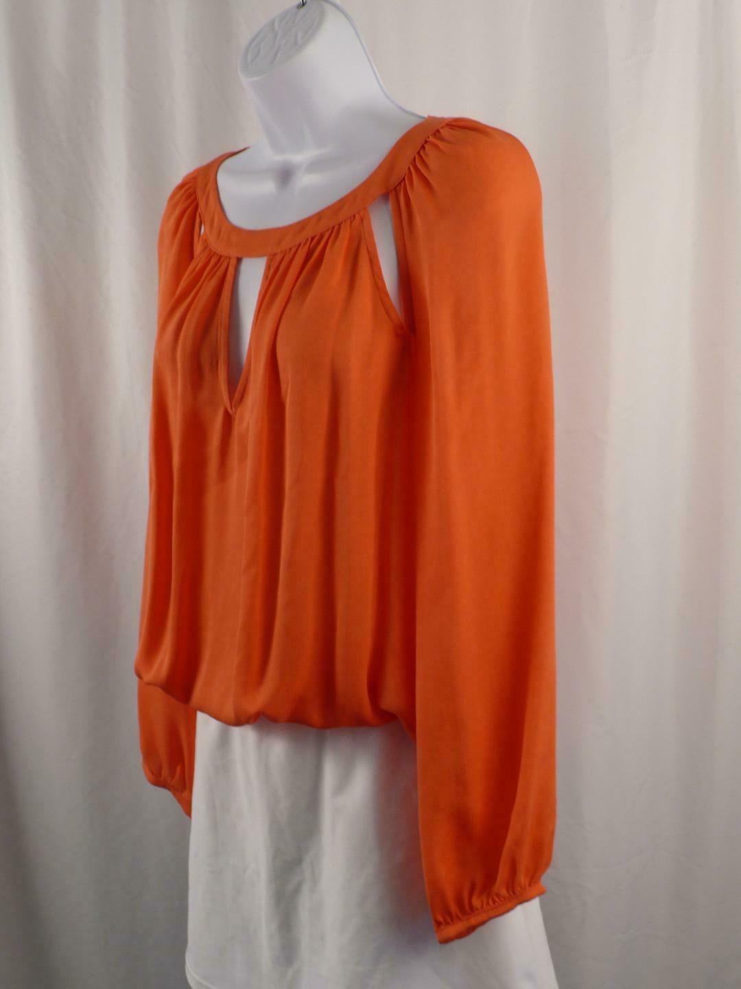 RAMY BROOK Women's Orange Key Hole Long Sleeve Silk Blouse Sz XS - Image 6