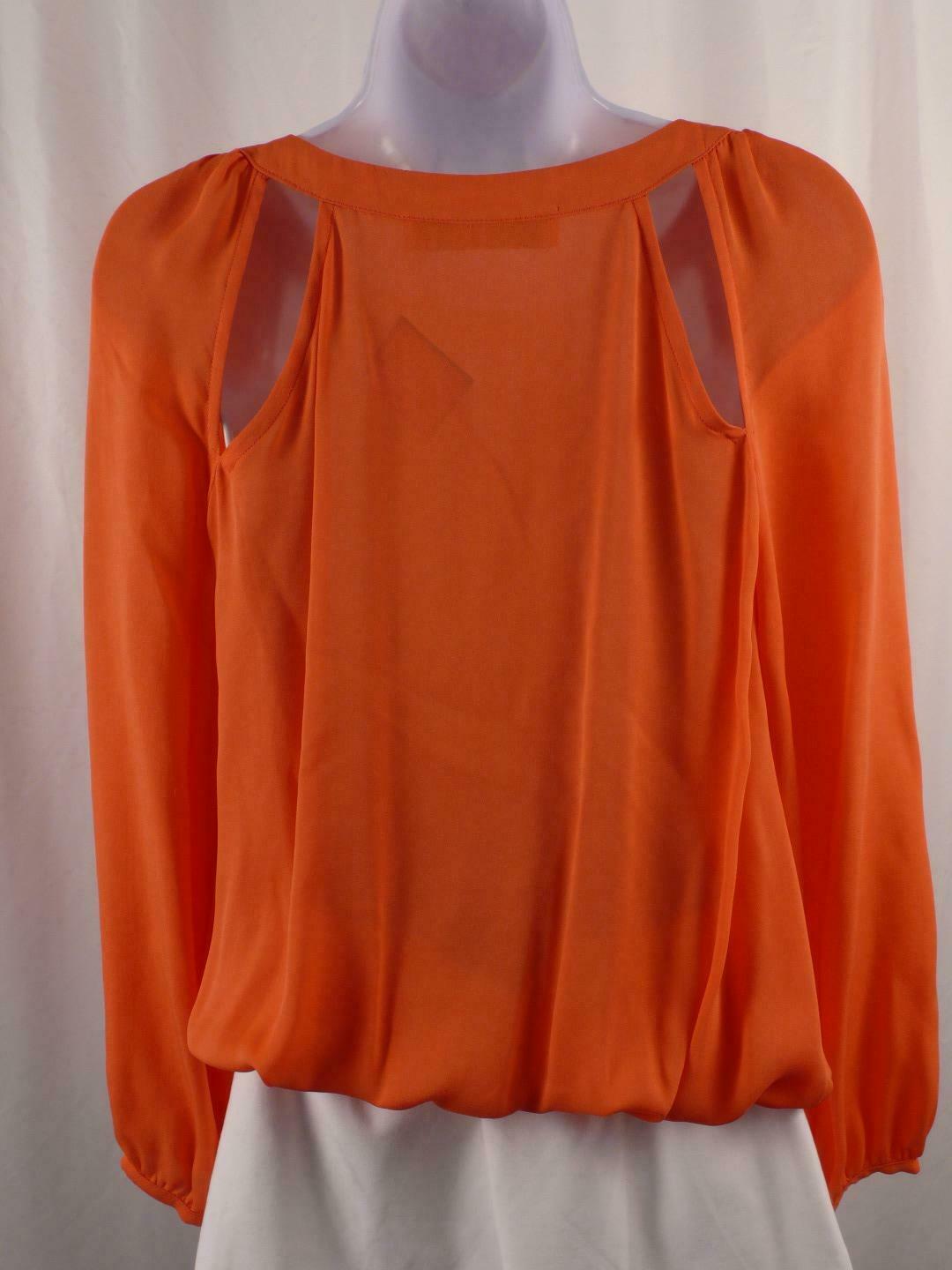 RAMY BROOK Women's Orange Key Hole Long Sleeve Silk Blouse Sz XS - Image 7