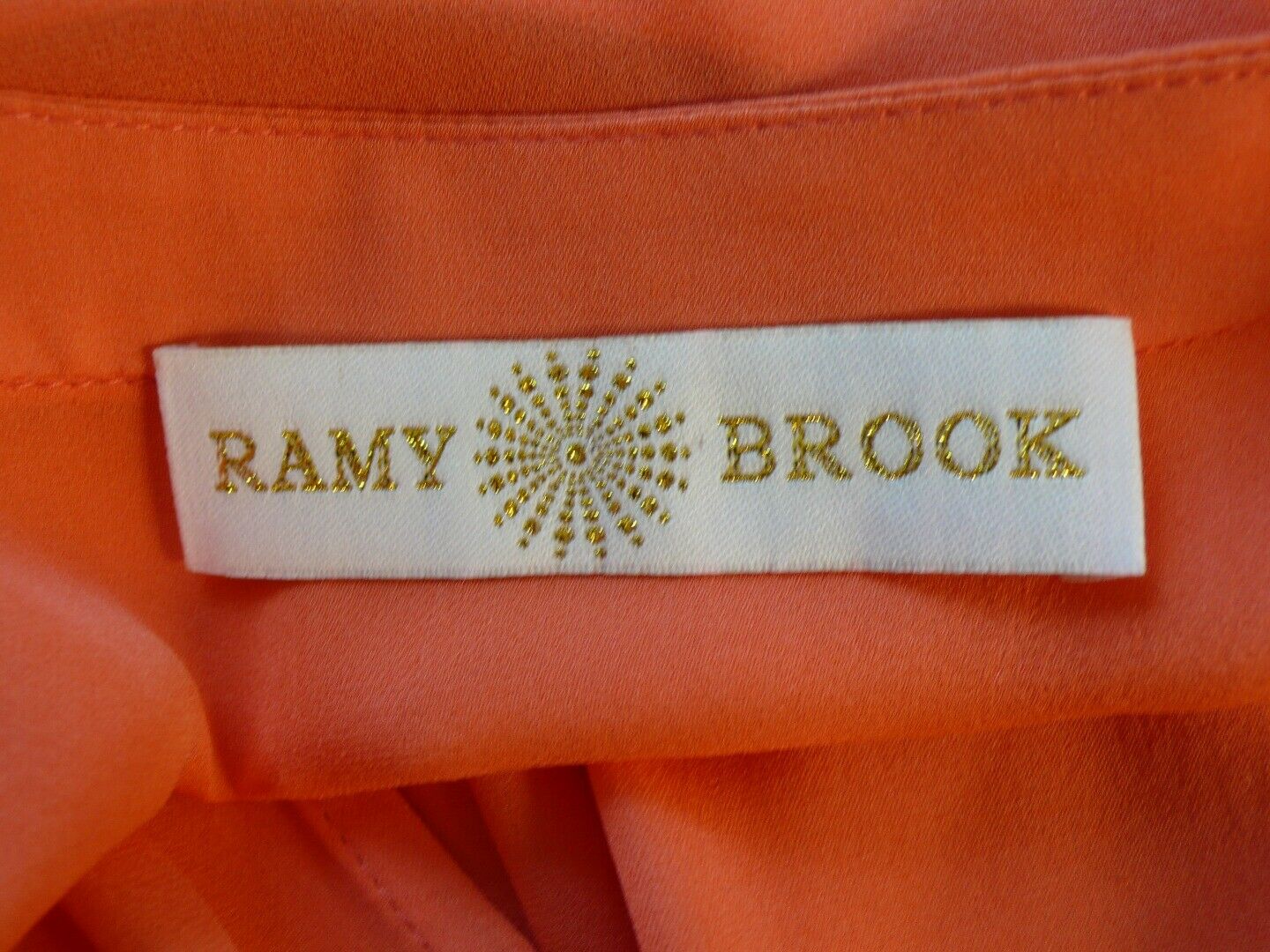 RAMY BROOK Women's Orange Key Hole Long Sleeve Silk Blouse Sz XS - Image 8