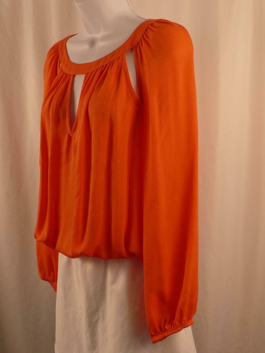RAMY BROOK Women's Orange Key Hole Long Sleeve Silk Blouse Sz XS