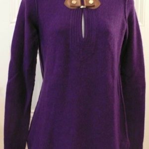 TORY BURCH Women's Eggplant Wool Blend V-Neck Tunic Sweater Sz S