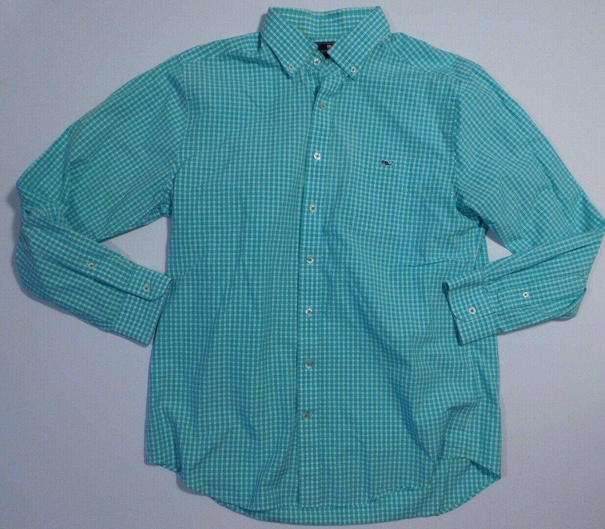 VINEYARD VINES Men's Green & White Check Button Down Classic Tucker Shirt Sz L - Image 2