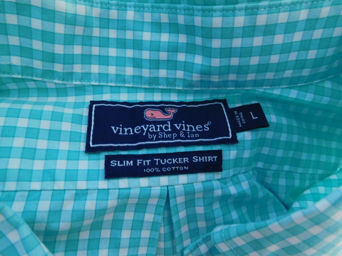 VINEYARD VINES Men's Green & White Check Button Down Classic Tucker Shirt Sz L - Image 6