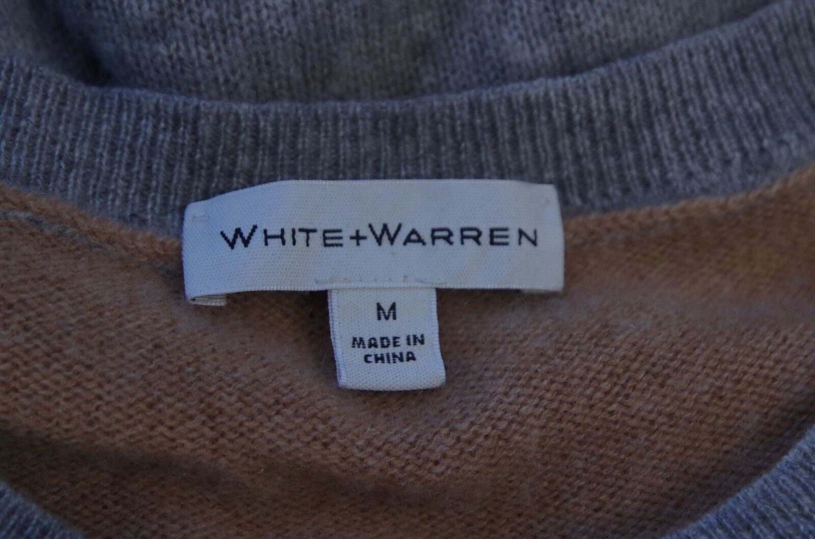 WHITE + WARREN Women's Gray Front Camel Back Cashmere Scoop Neck Sweater Sz M - Image 9