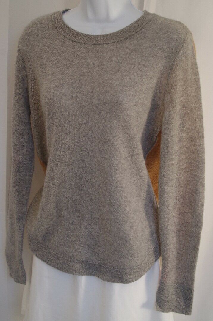 WHITE + WARREN Women's Gray Front Camel Back Cashmere Scoop Neck Sweater Sz M