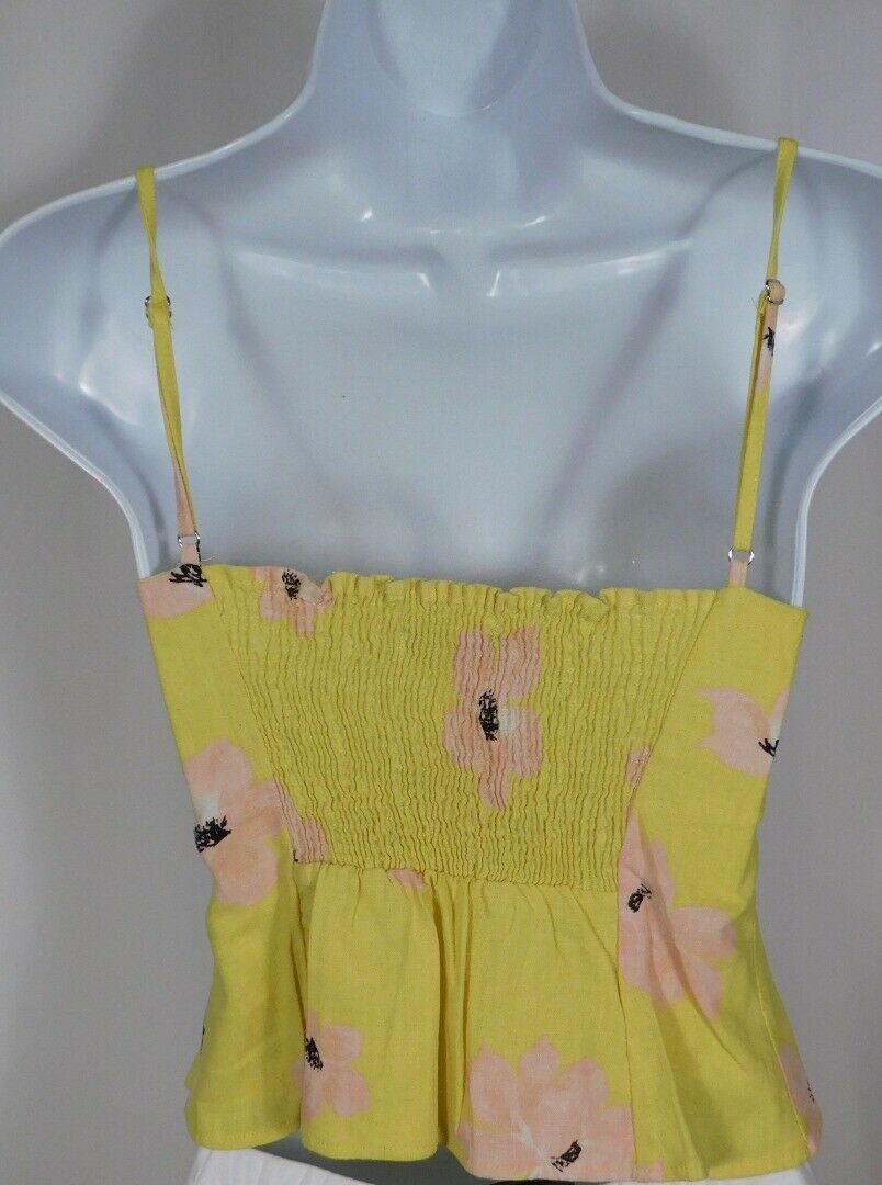 ZARA Women's Bright Yellow Floral Sleeveless Linen Blend Cropped Blouse Sz XS - Image 4